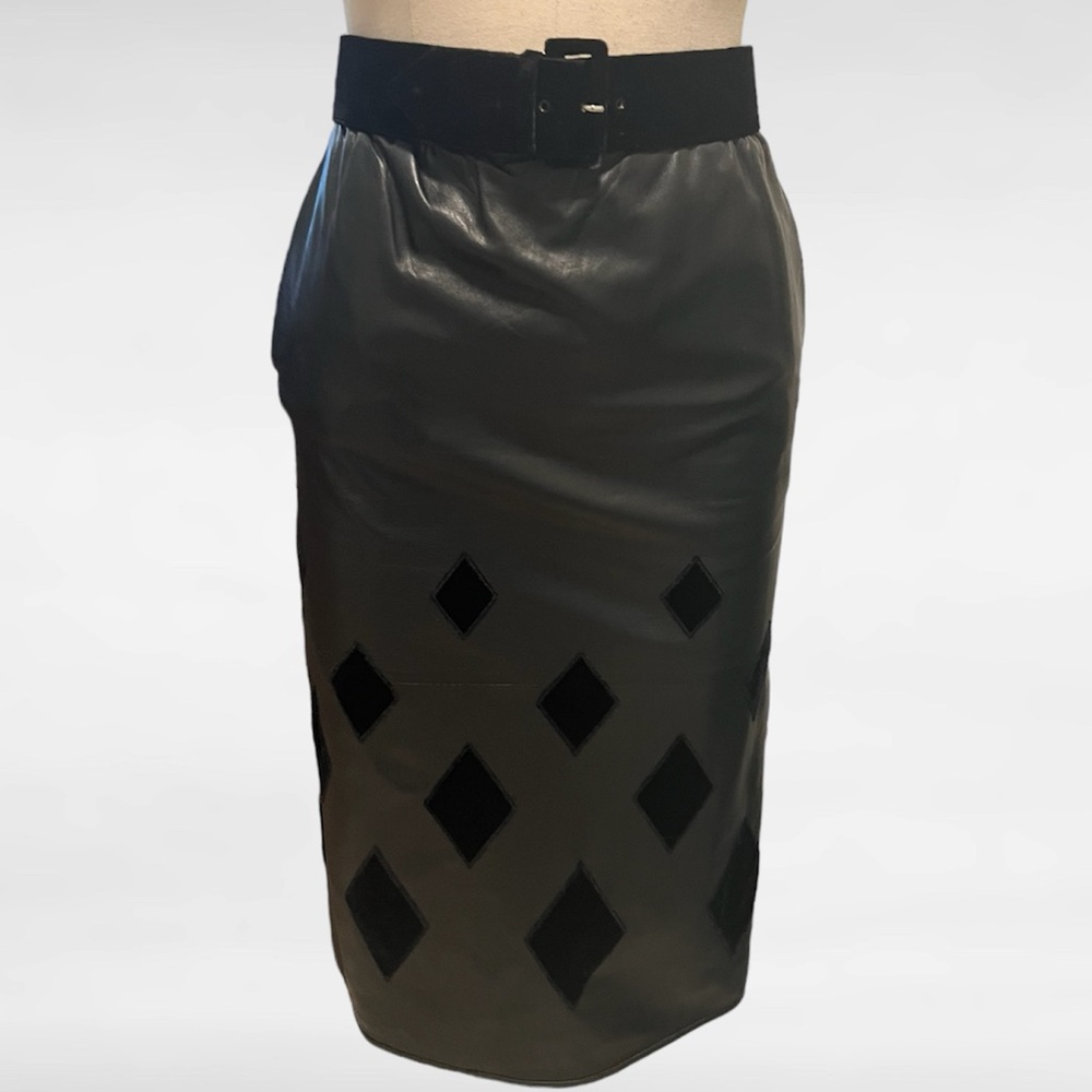 Vintage 90s Valentino Leather and Velvet Pencil Skirt